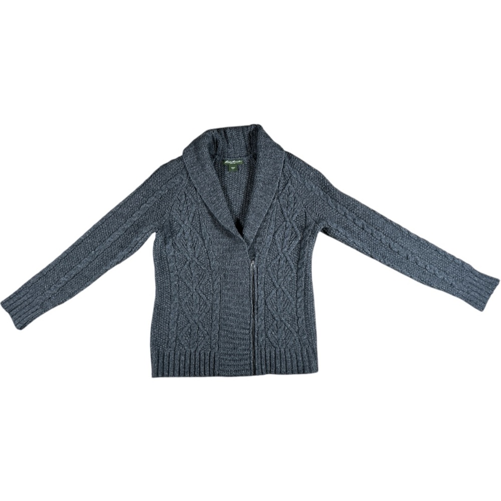 Eddie Bauer Women's Large Wool Blend Cable Knit Zip Sweater Gray